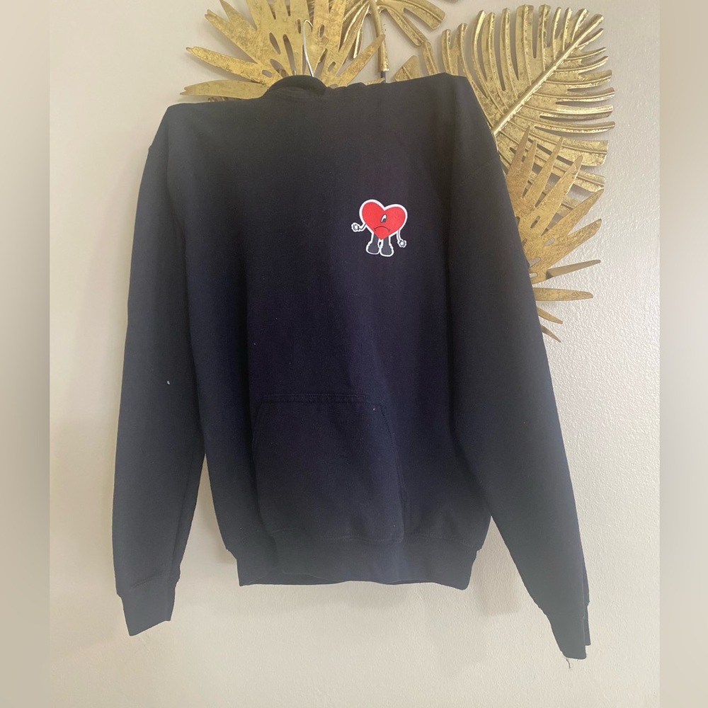Gildan Black Crewneck Sweater with Red Heart Design